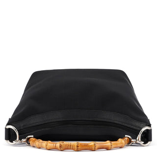 gucci Black Canvas Bamboo Shoulder Bag