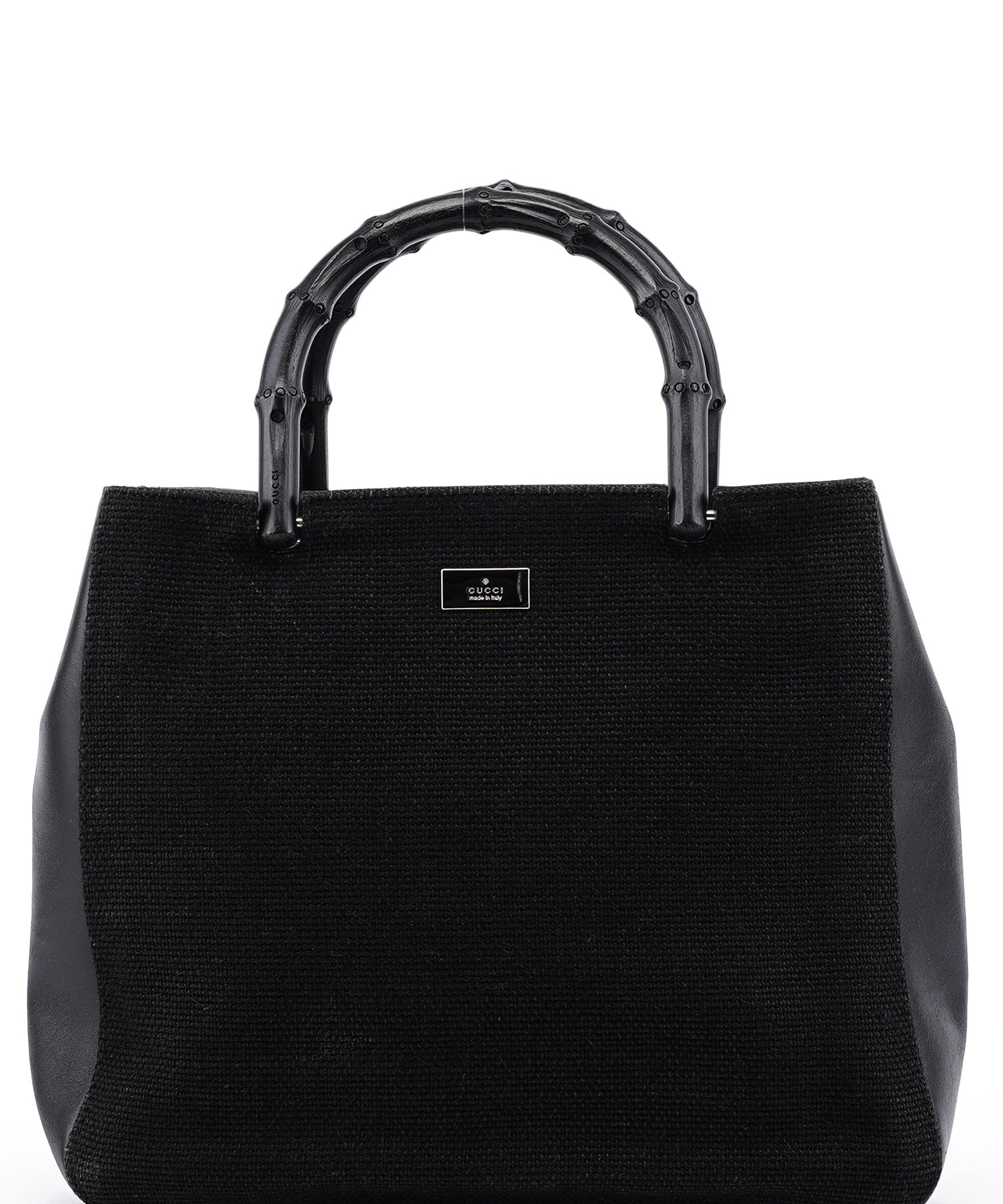 Gucci Black Canvas Bamboo Tote Bag