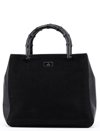 Gucci Black Canvas Bamboo Tote Bag