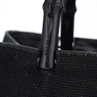 Gucci Black Canvas Bamboo Tote Bag