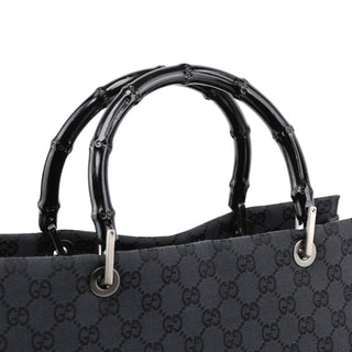 Gucci Black Canvas GG Bamboo Tote