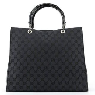 Gucci Black Canvas GG Bamboo Tote