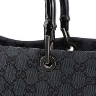 Gucci Black Canvas GG Bamboo Tote