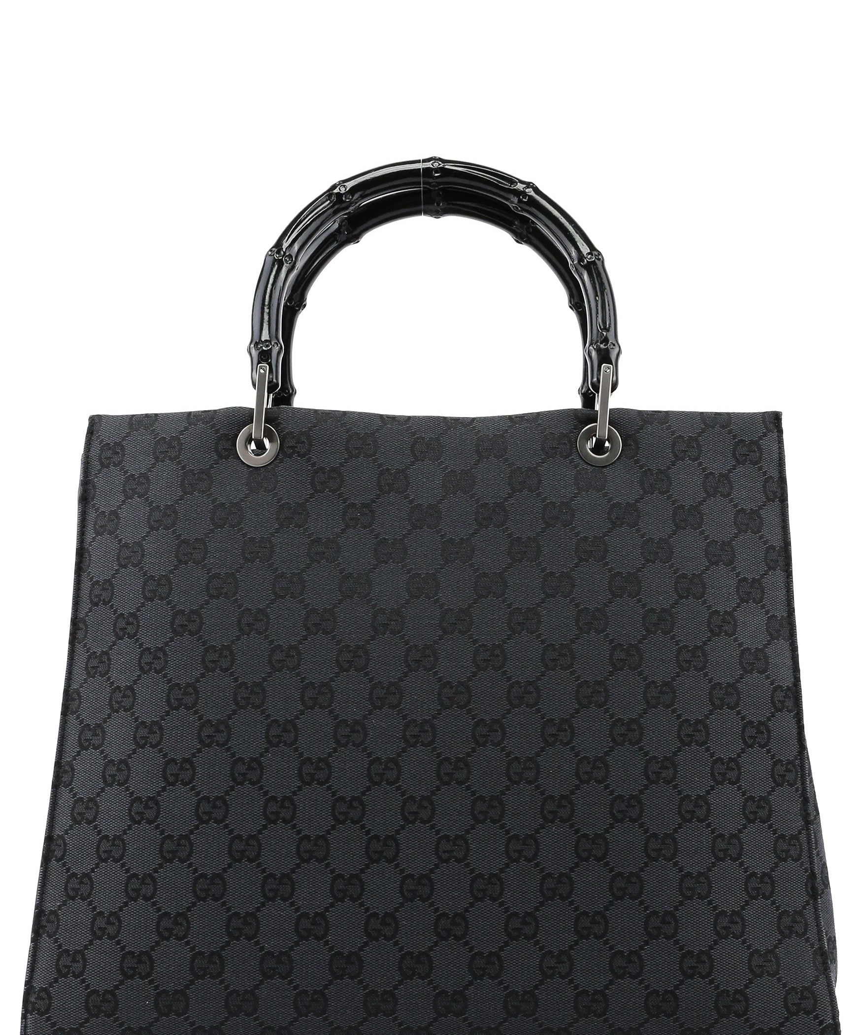 Gucci Black Canvas GG Bamboo Tote