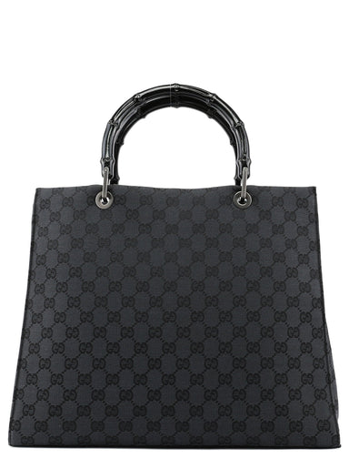 Gucci Black Canvas GG Bamboo Tote