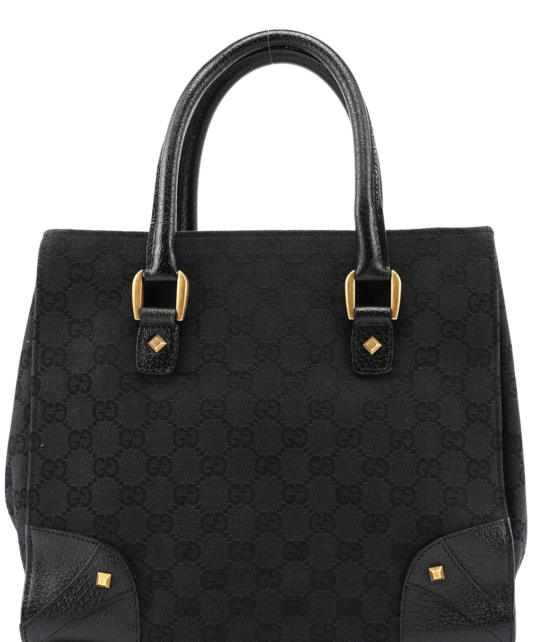 Gucci Black Canvas GG Leather Tote
