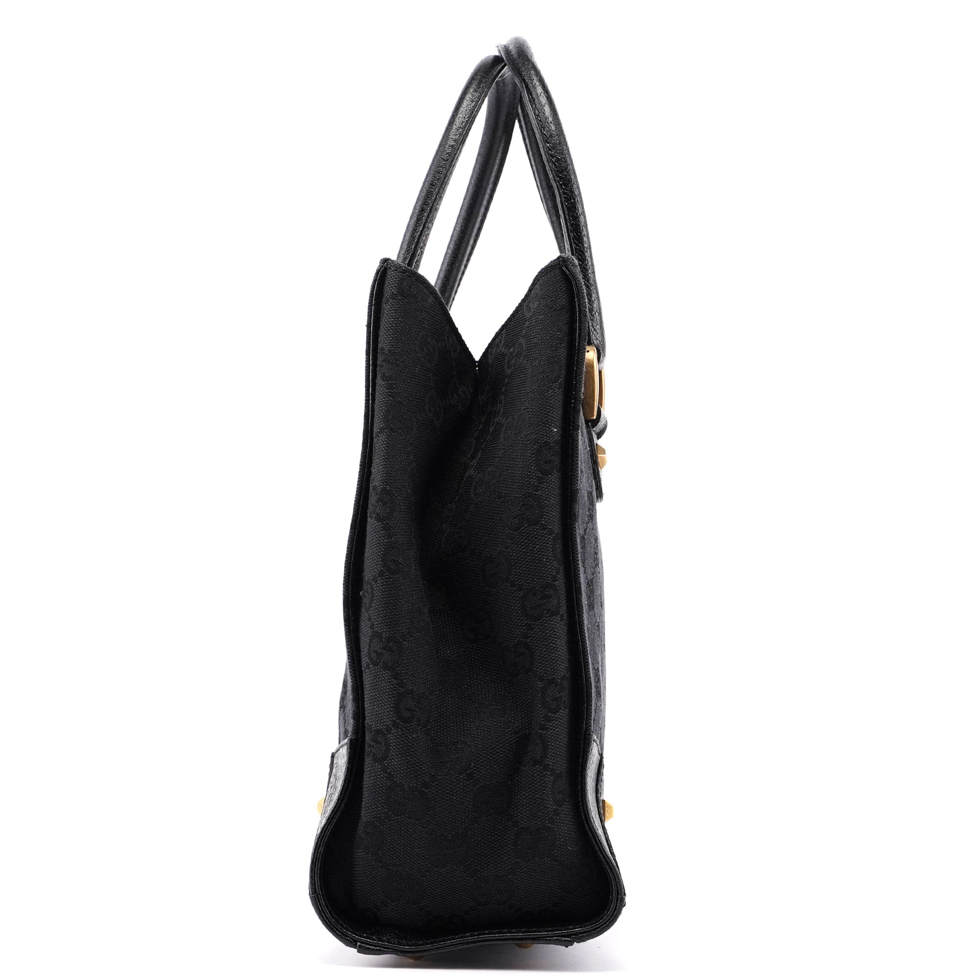 Gucci Black Canvas GG Leather Tote