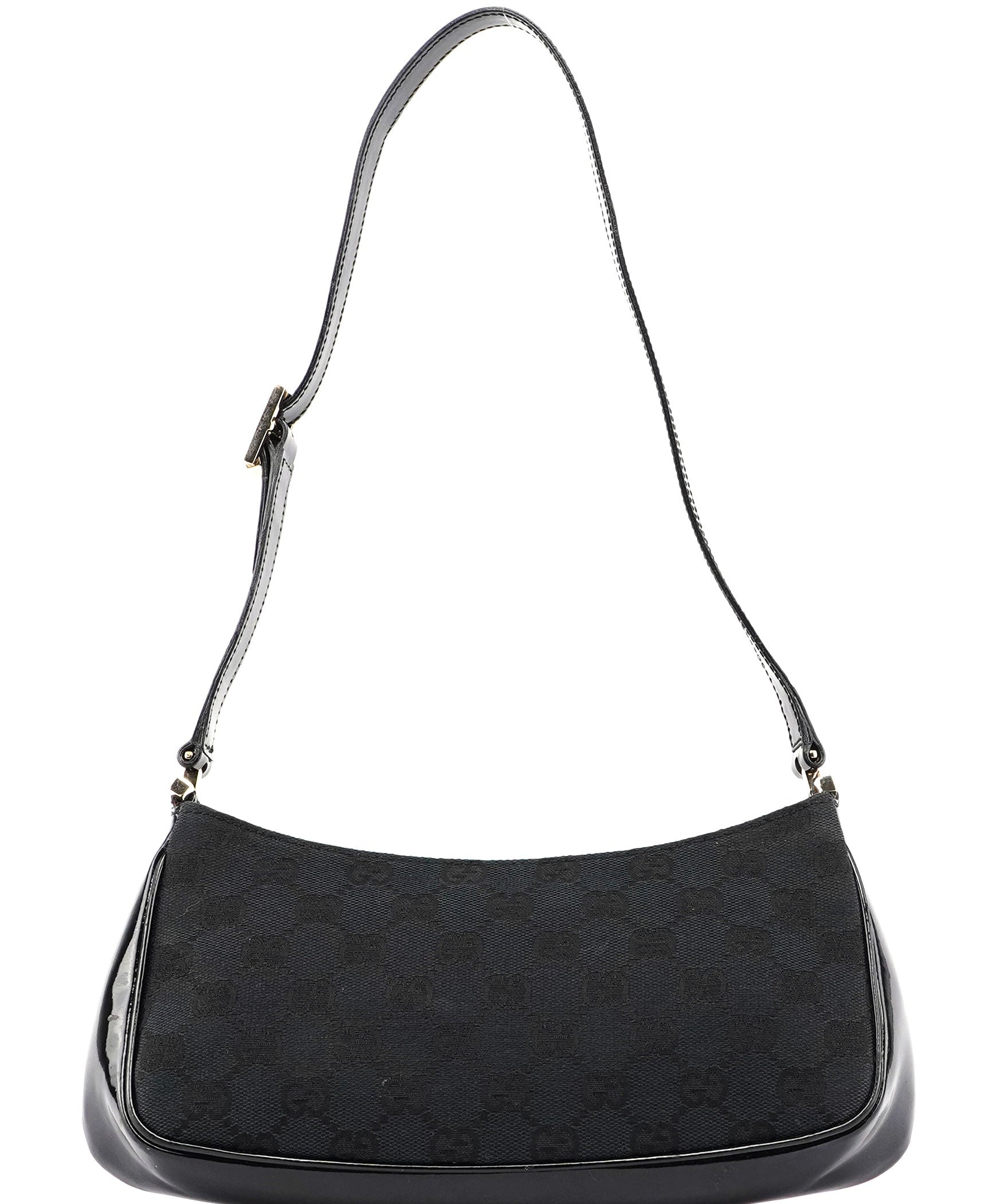 Gucci Black Canvas GG Patent Leather Shoulder Bag