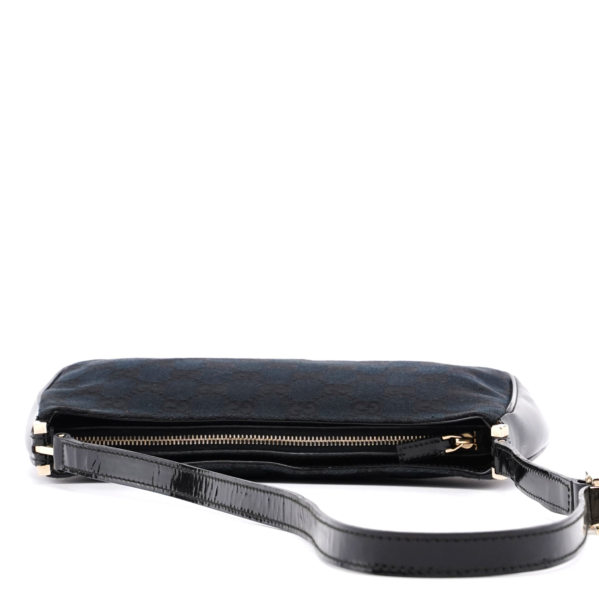 Gucci Black Canvas GG Patent Leather Shoulder Bag