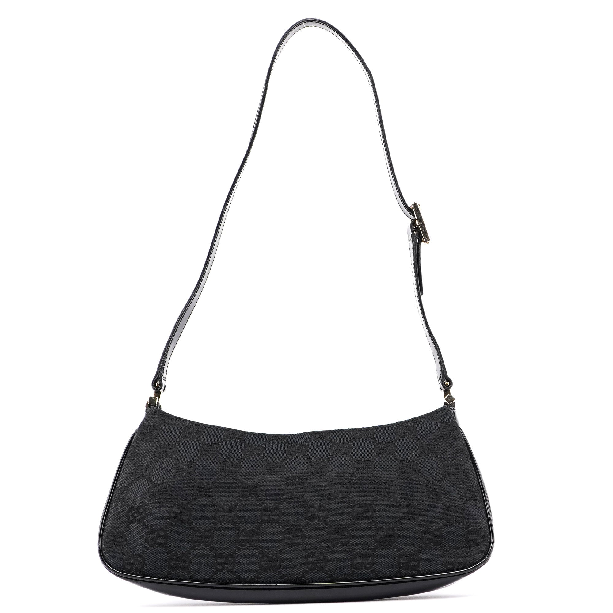 Gucci Black Canvas GG Patent Leather Shoulder Bag