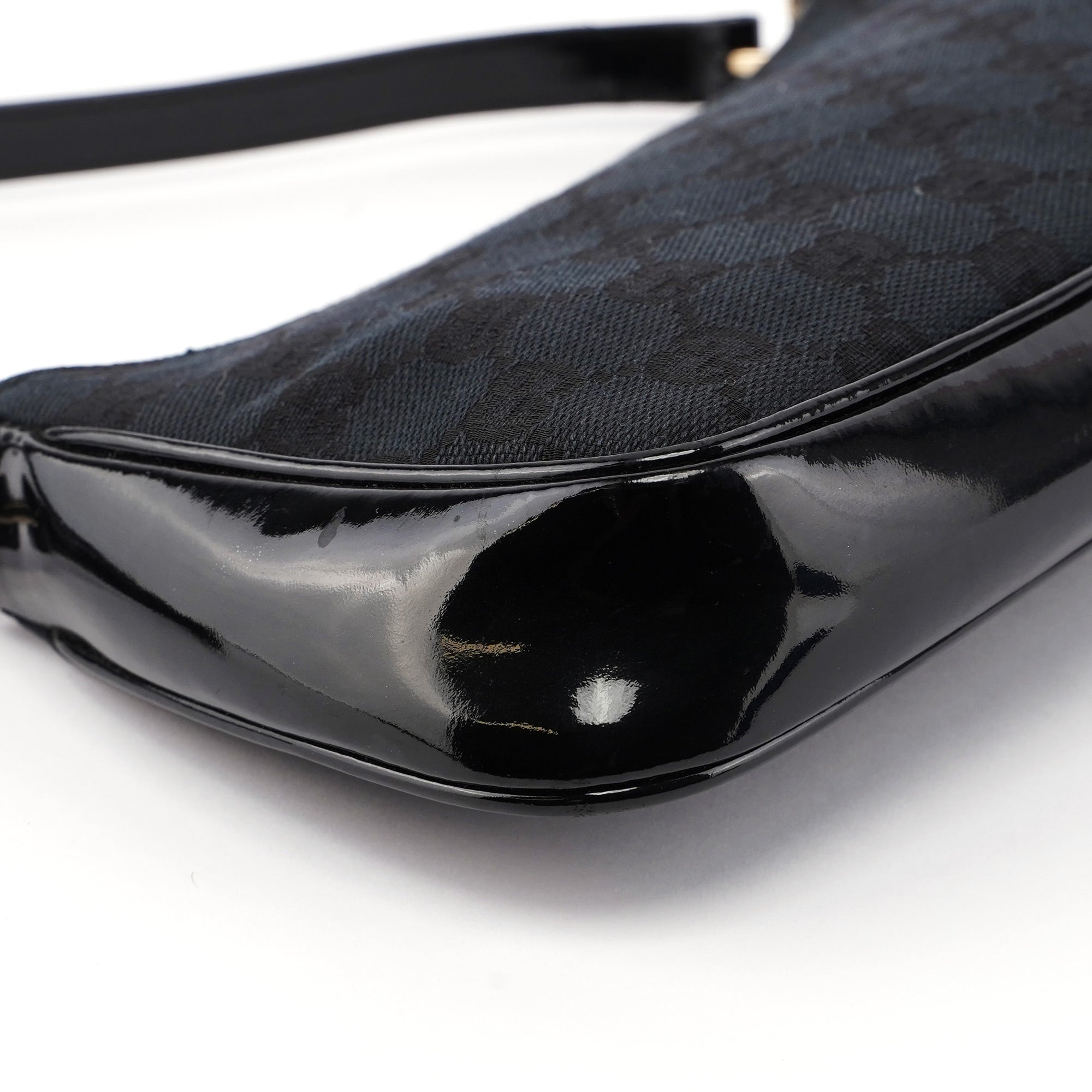 Gucci Black Canvas GG Patent Leather Shoulder Bag