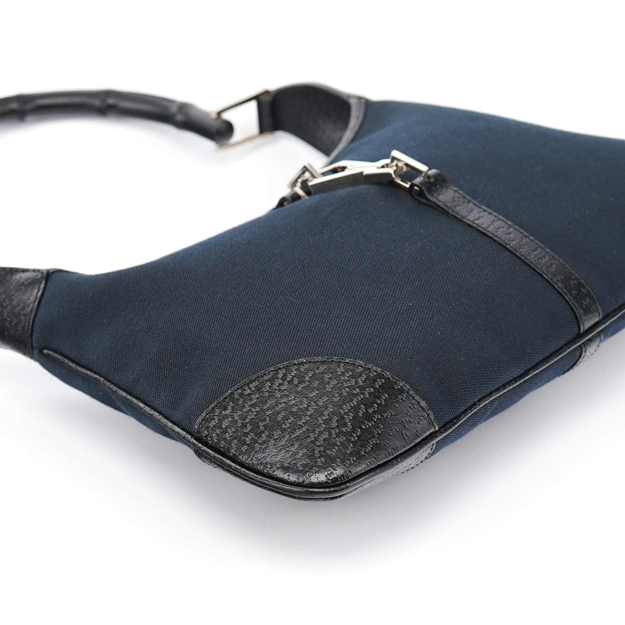 Gucci Black Canvas Jackie Bamboo Shoulder Bag