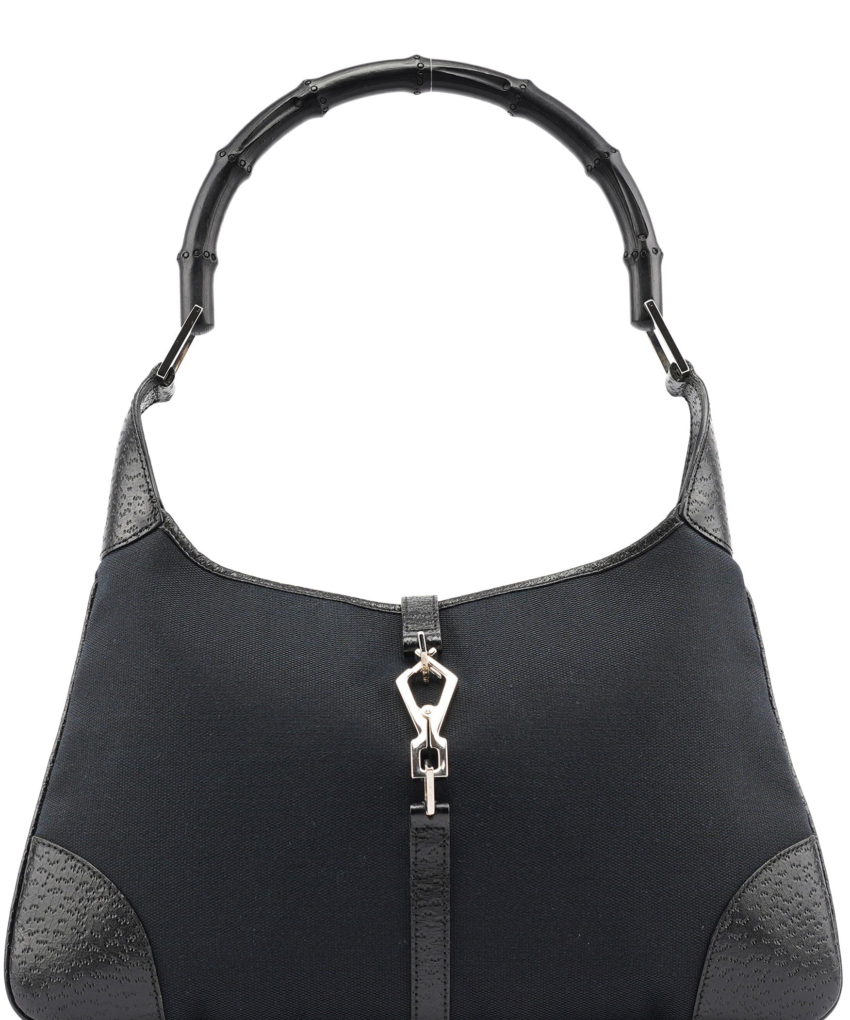 Gucci Black Canvas Jackie Bamboo Shoulder Bag