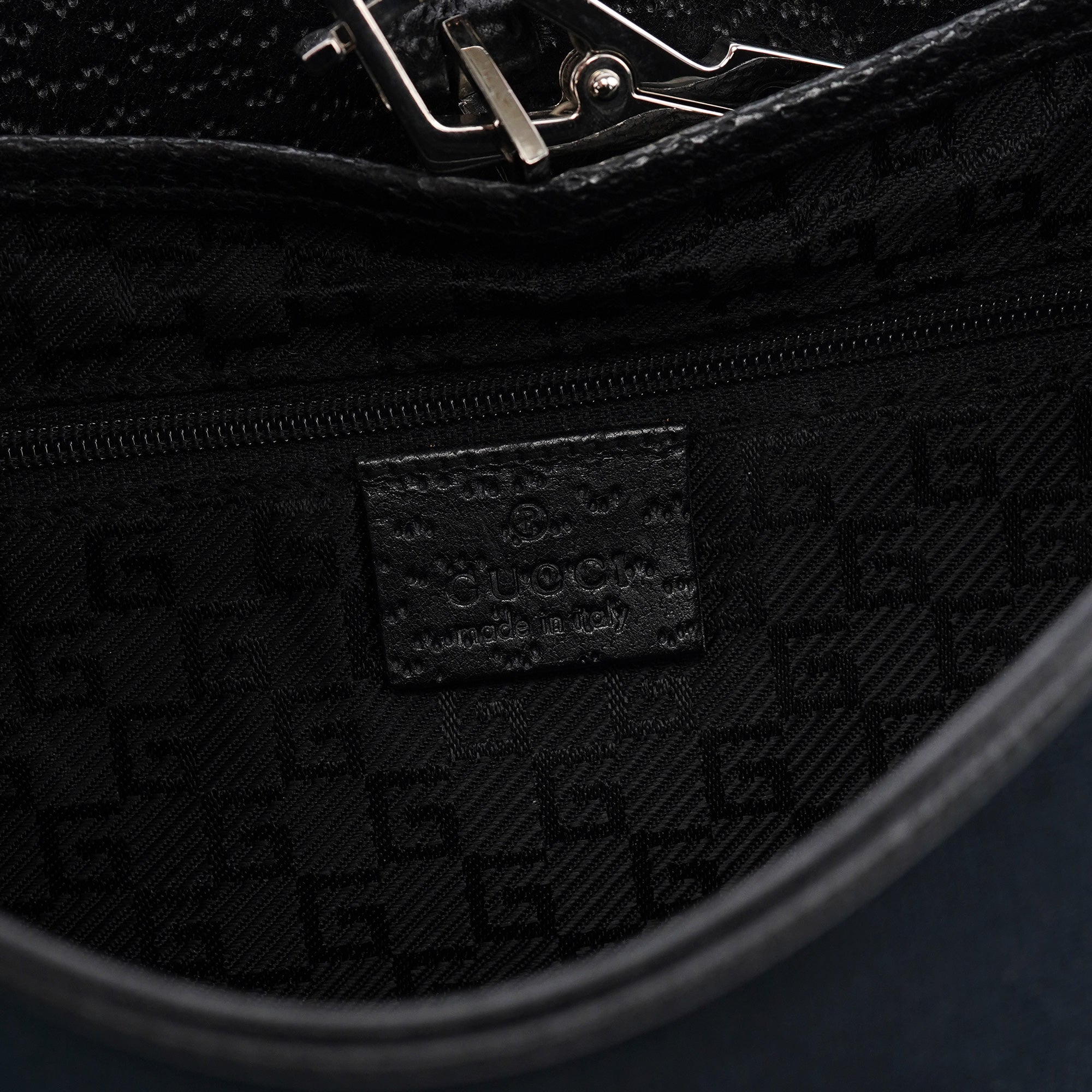 Gucci Black Canvas Jackie Bamboo Shoulder Bag