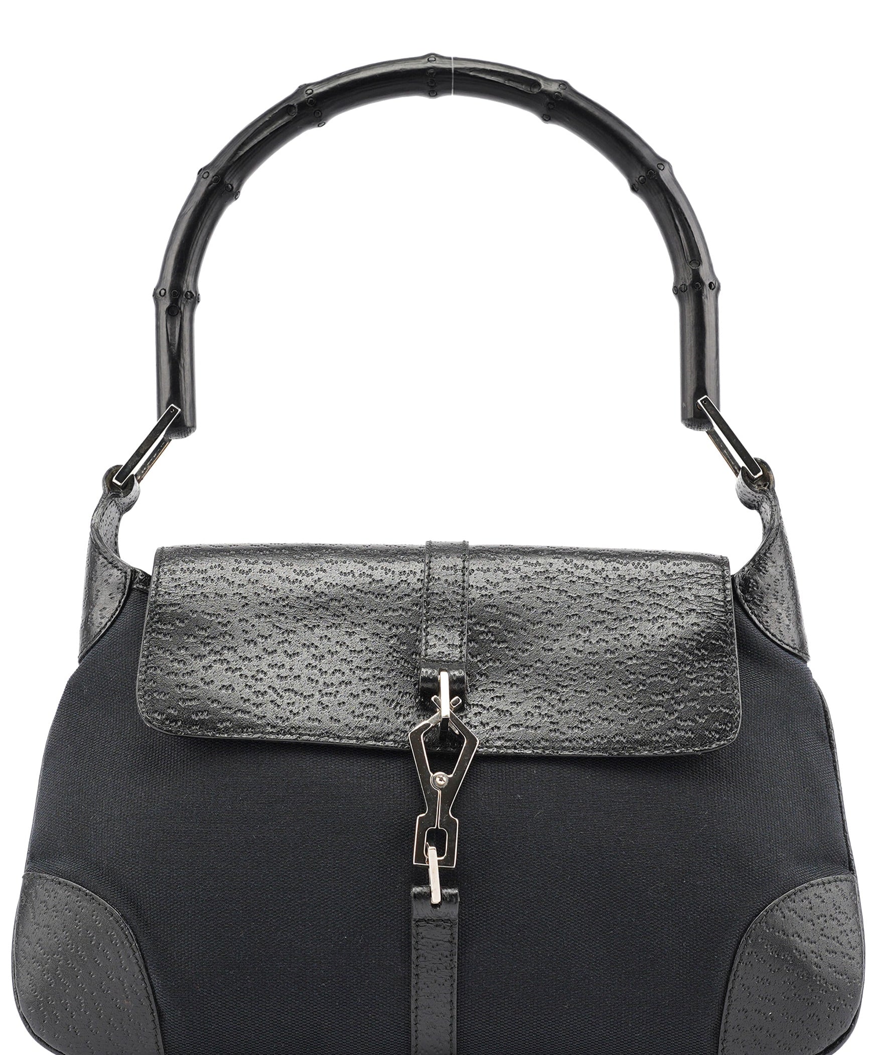 Gucci Black Canvas Jackie Bamboo Shoulder Bag