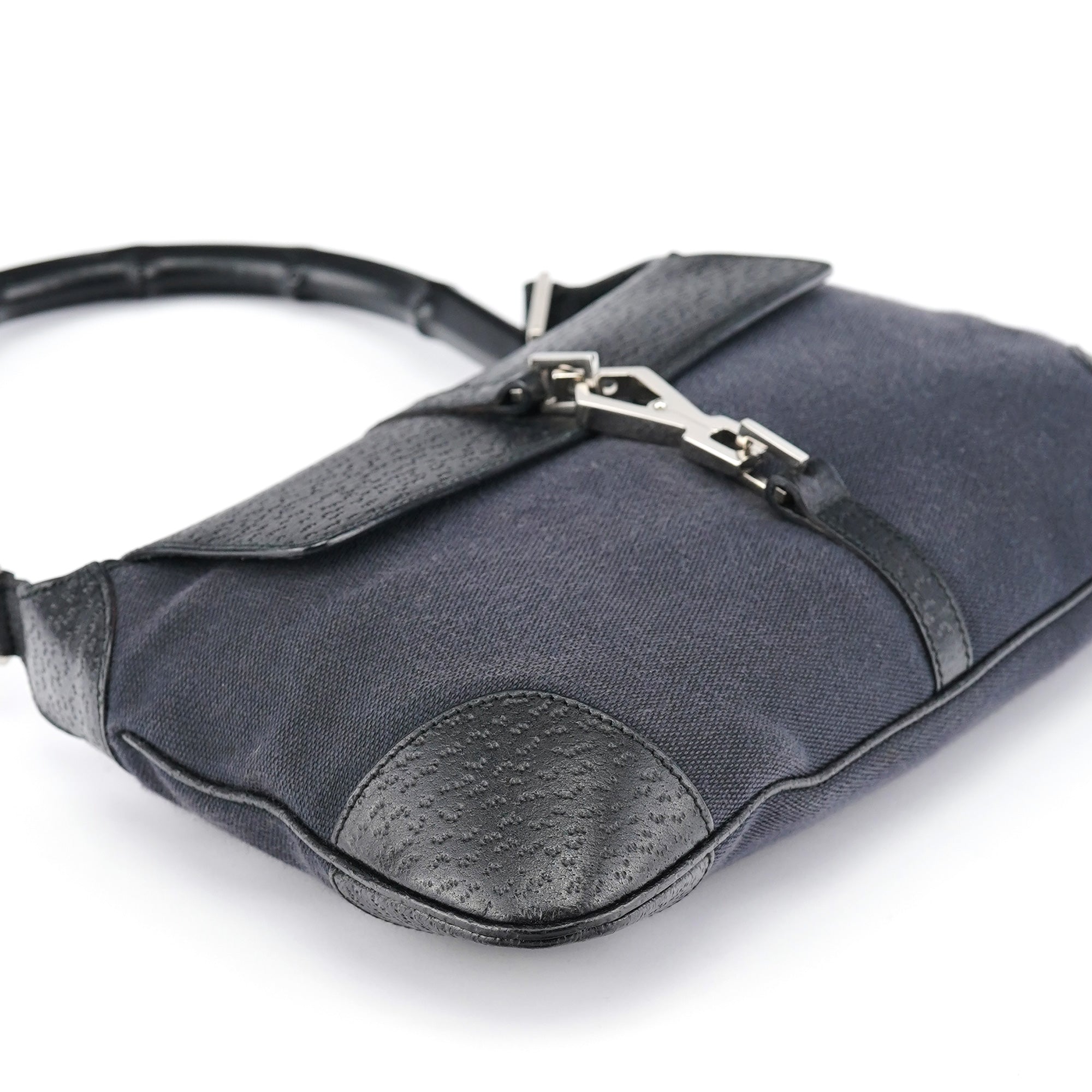 Gucci Black Canvas Jackie Bamboo Shoulder Bag