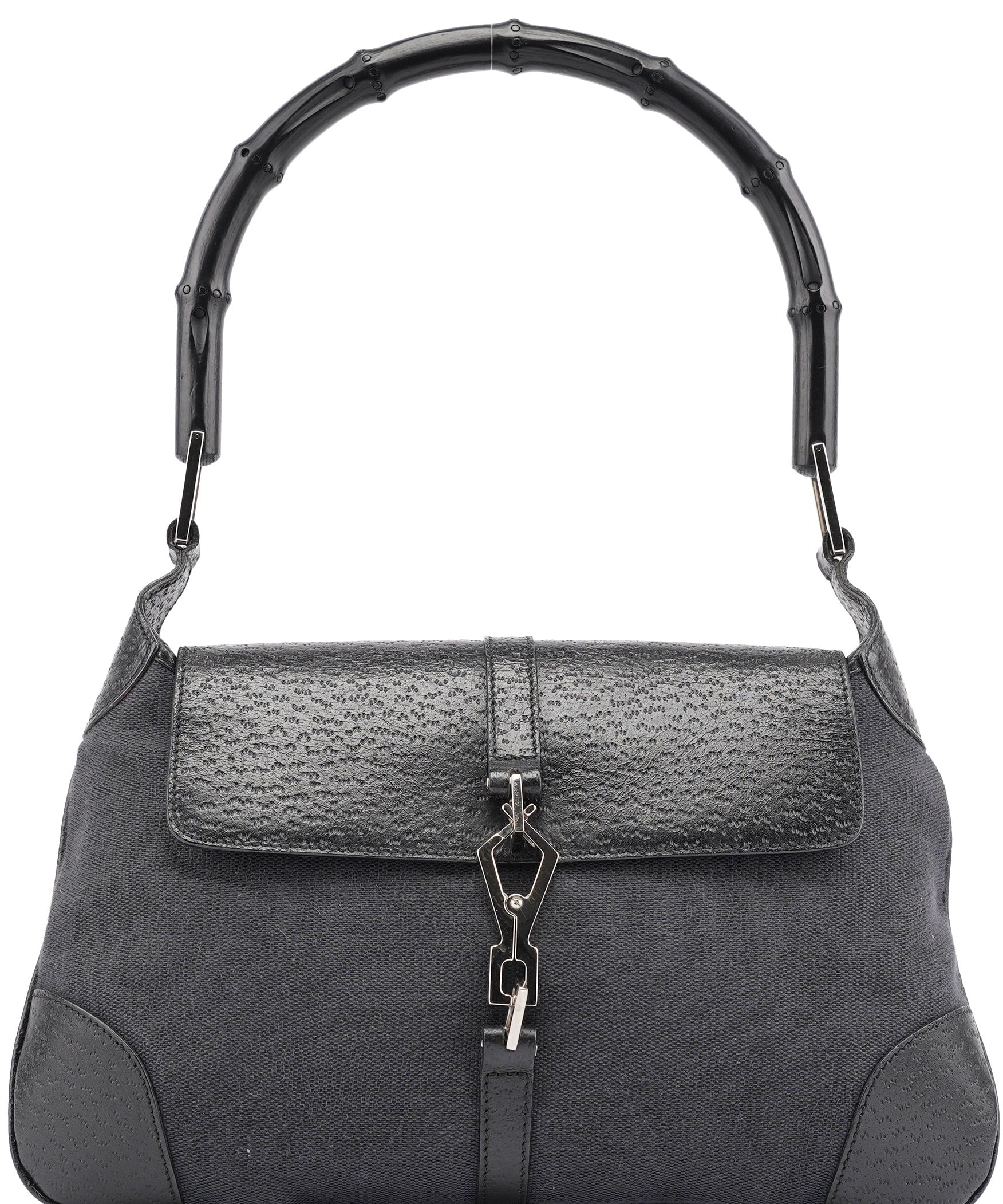 Gucci Black Canvas Jackie Bamboo Shoulder Bag