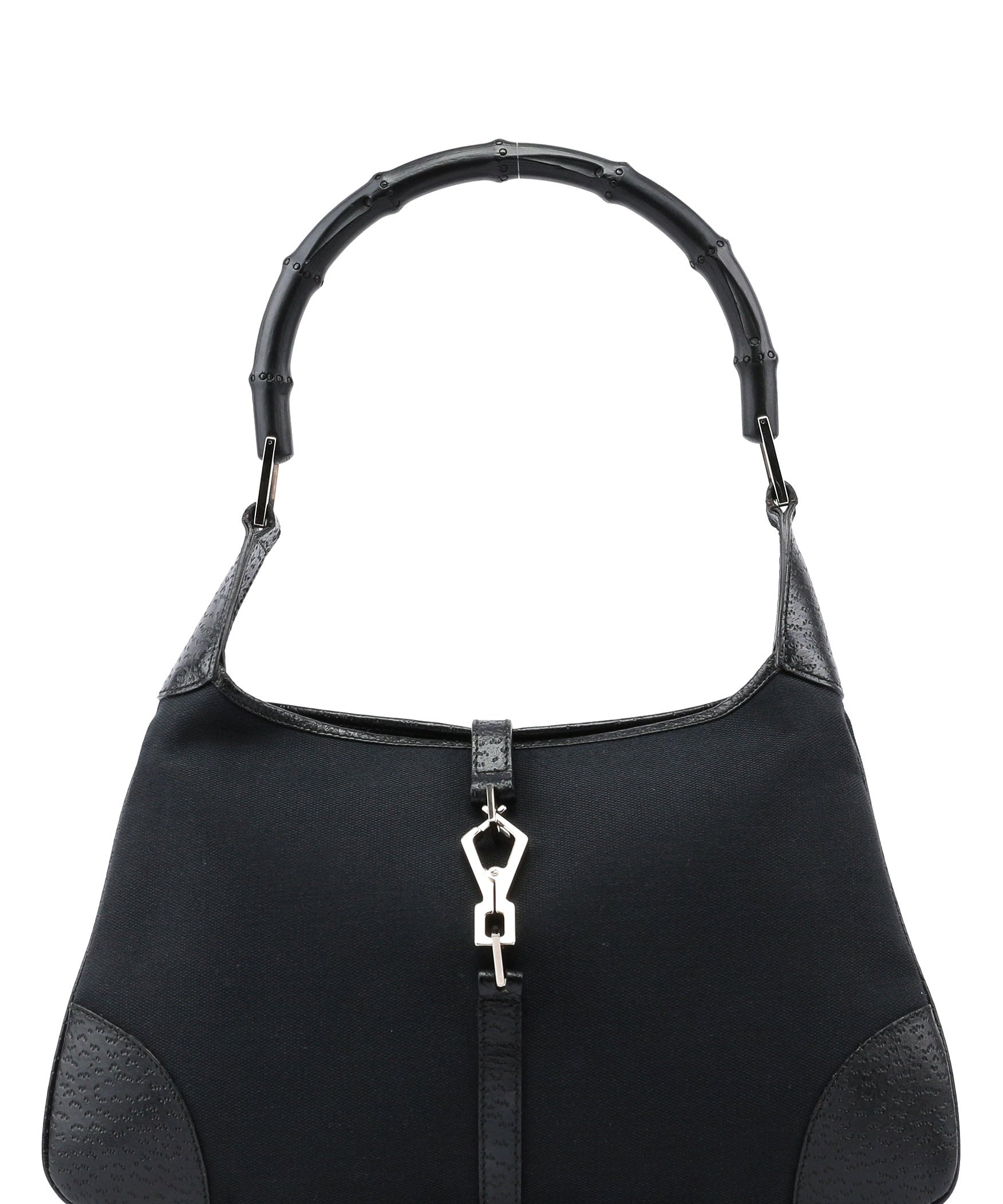 Gucci Black Canvas Jackie Bamboo Shoulder Bag
