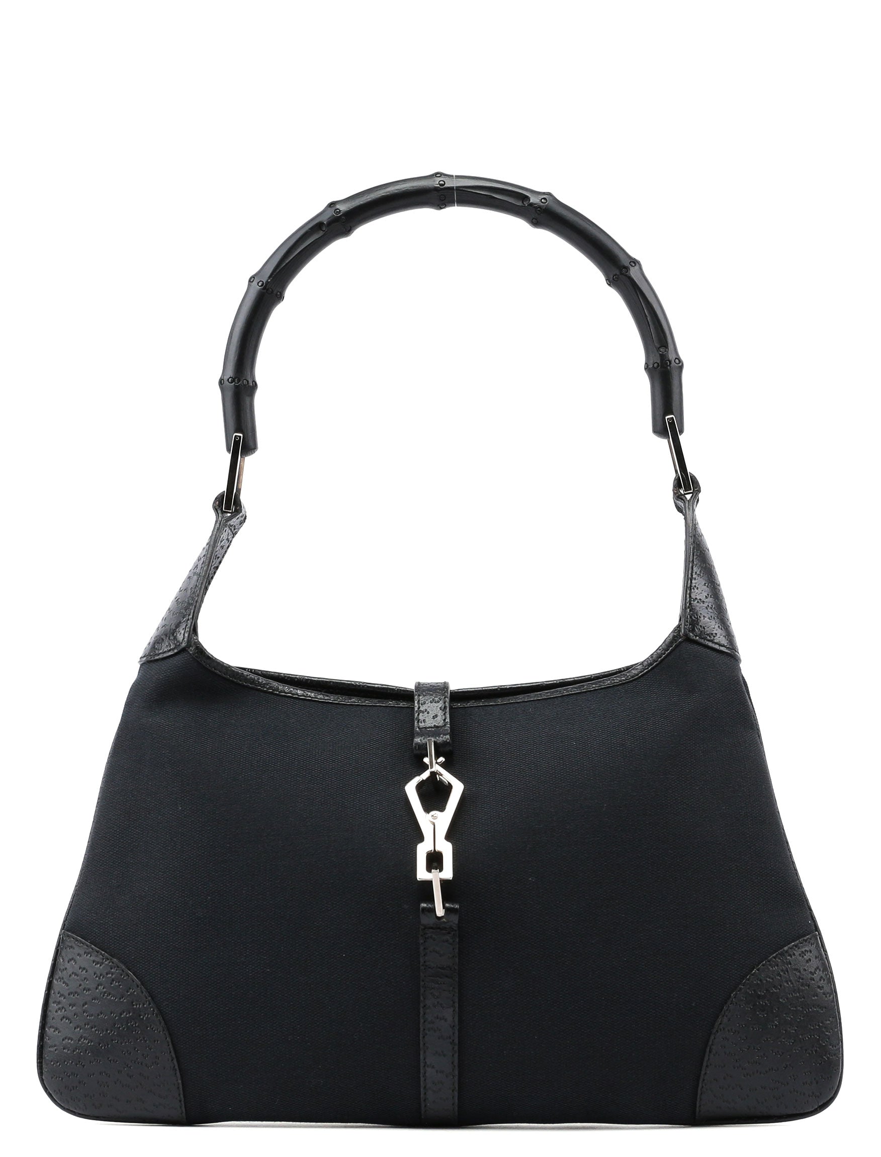 Gucci Black Canvas Jackie Bamboo Shoulder Bag