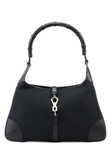 Gucci Black Canvas Jackie Bamboo Shoulder Bag