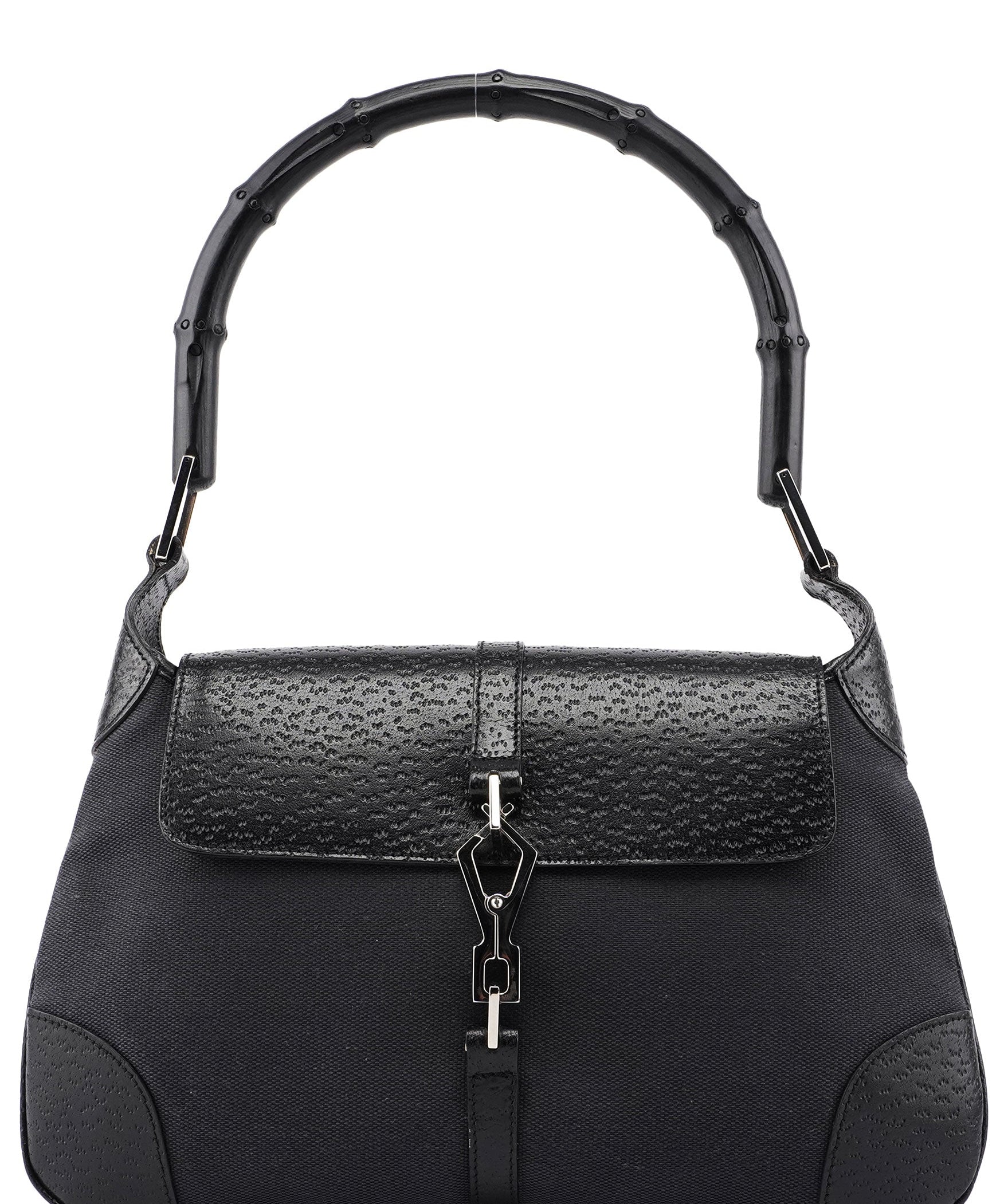 Gucci Black Canvas Jackie Bamboo Shoulder Bag