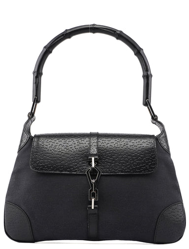 Gucci Black Canvas Jackie Bamboo Shoulder Bag