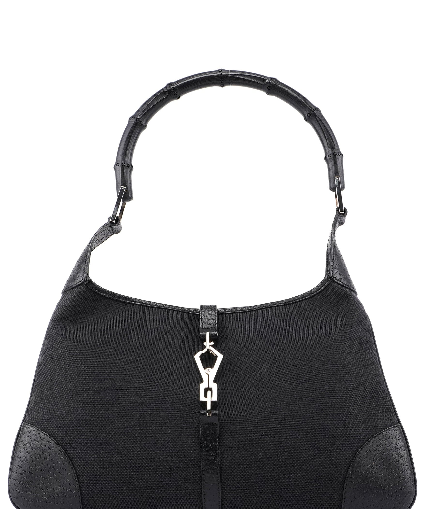Gucci Black Canvas Jackie Bamboo Shoulder Bag