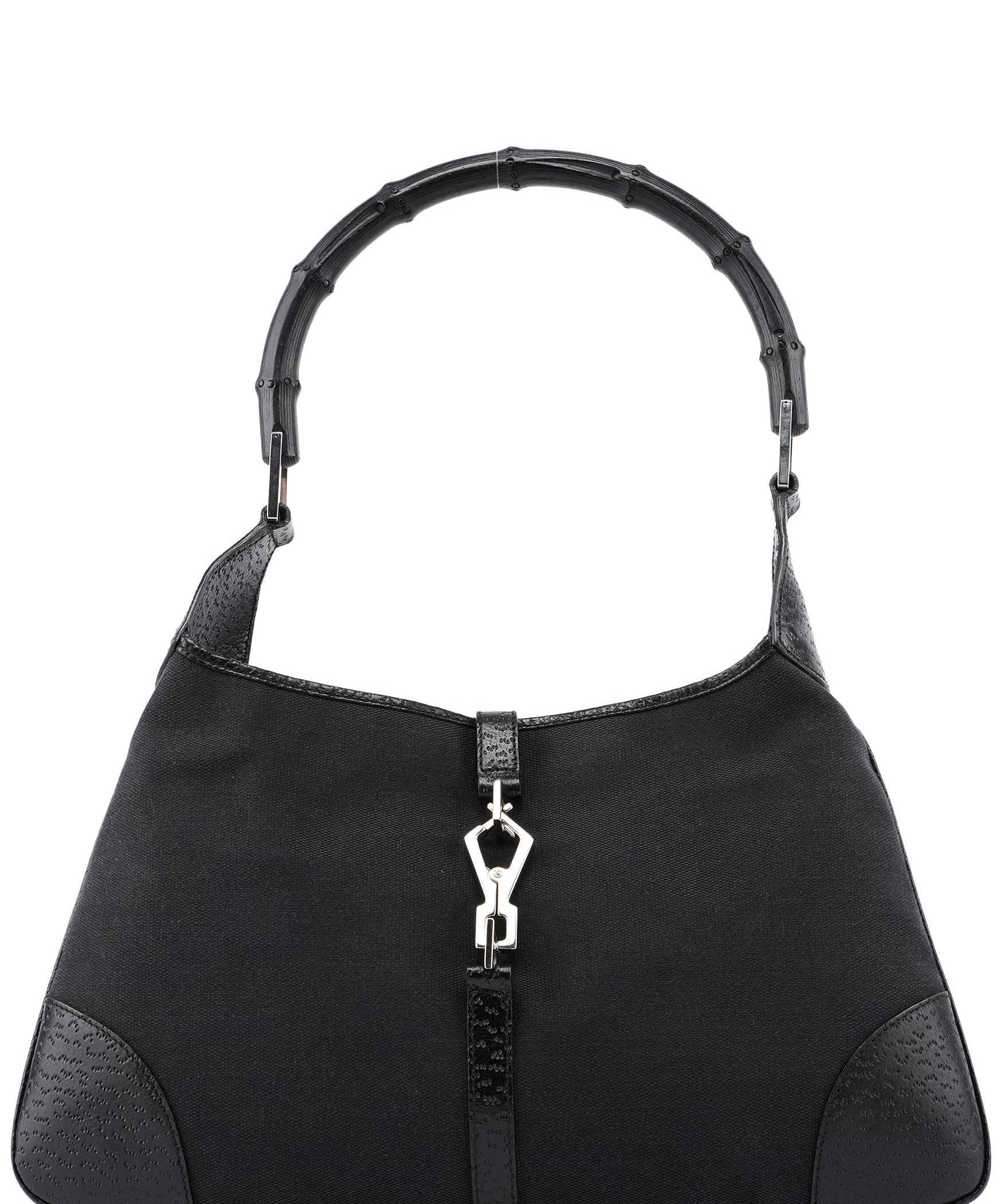 Gucci Black Canvas Jackie Bamboo Shoulder Bag