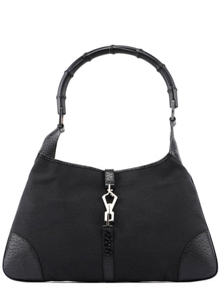 Gucci Black Canvas Jackie Bamboo Shoulder Bag