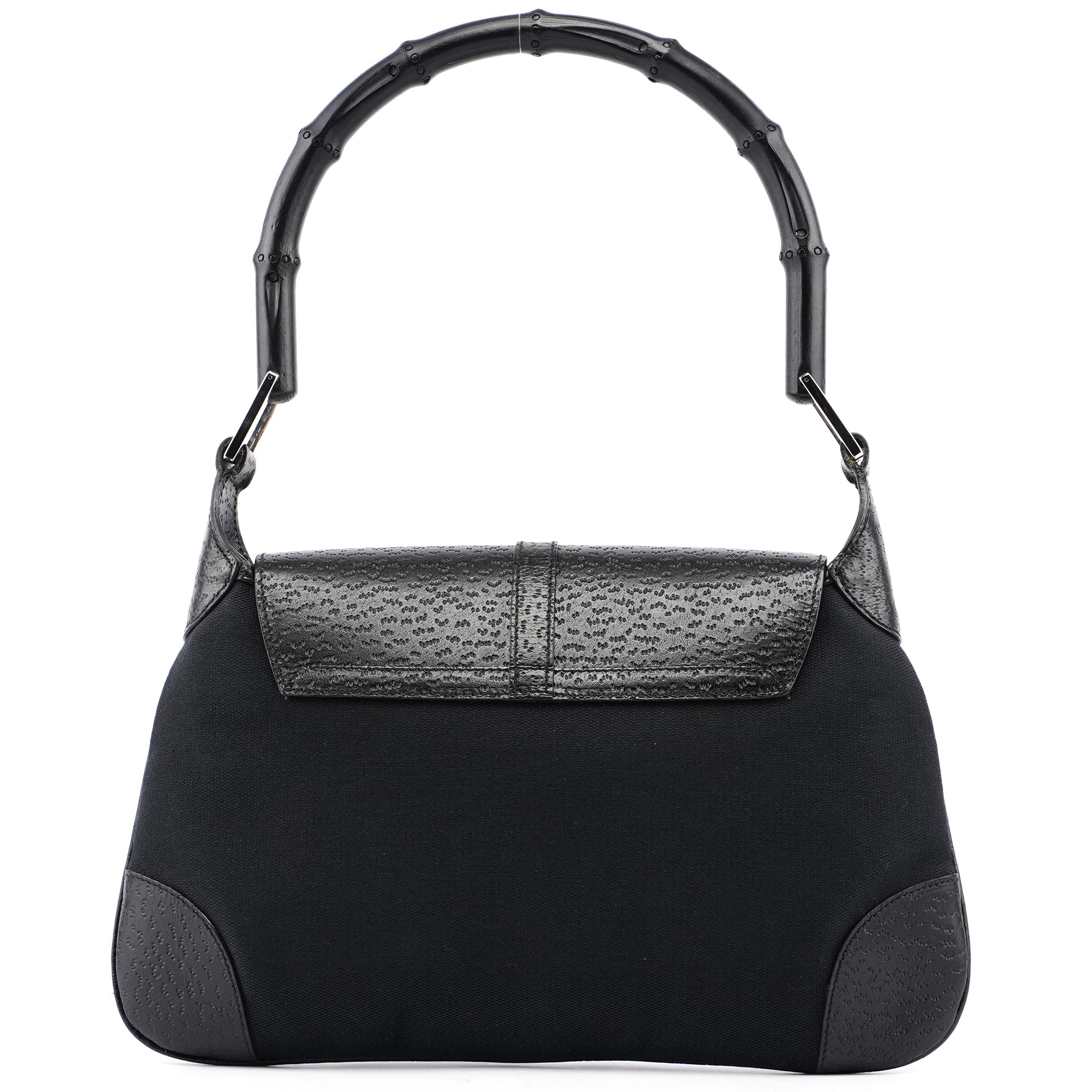 Gucci 001 4096 2684 Sac porté épaule Jackie Bamboo en toile et cuir noirs