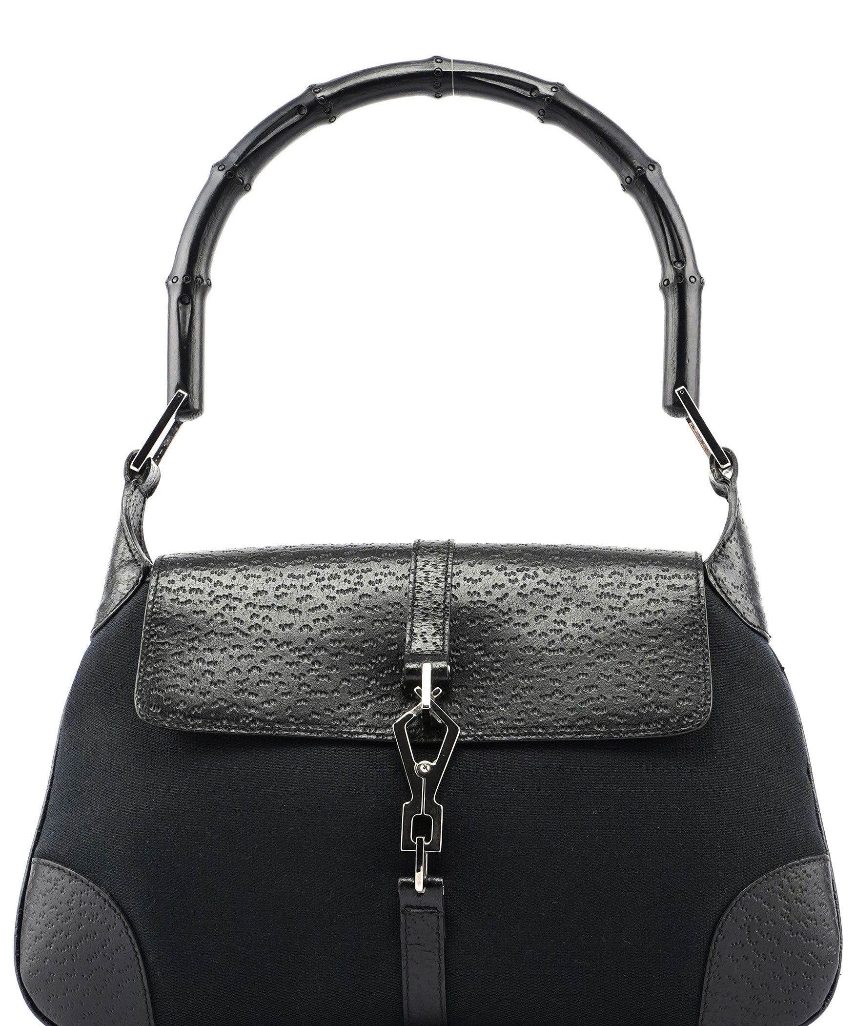 Gucci Black Canvas Leather Jackie Bamboo