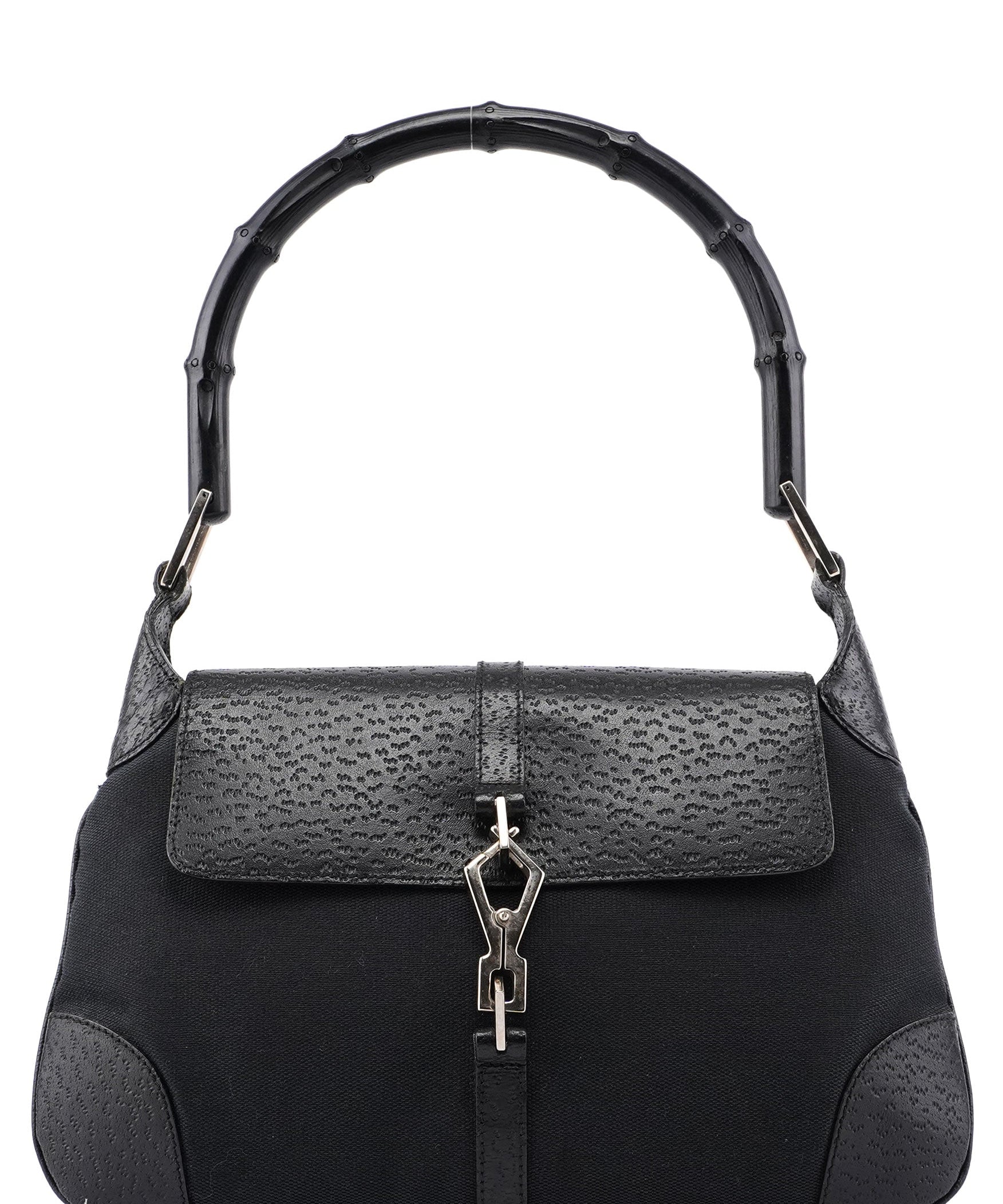 Gucci Black Canvas Leather Jackie Bamboo Bag