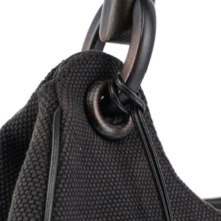 Gucci Black Canvas Wood Handle Shoulder Bag