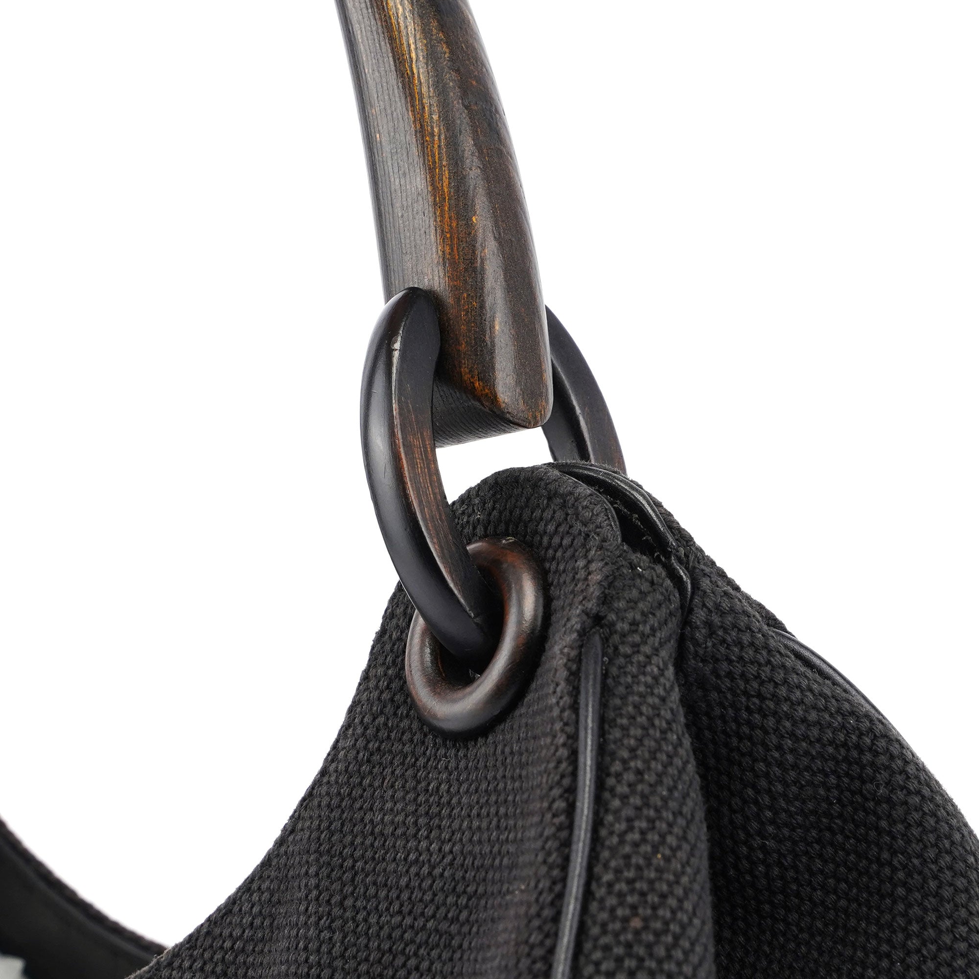 Gucci Black Canvas Wood Handle Shoulder Bag
