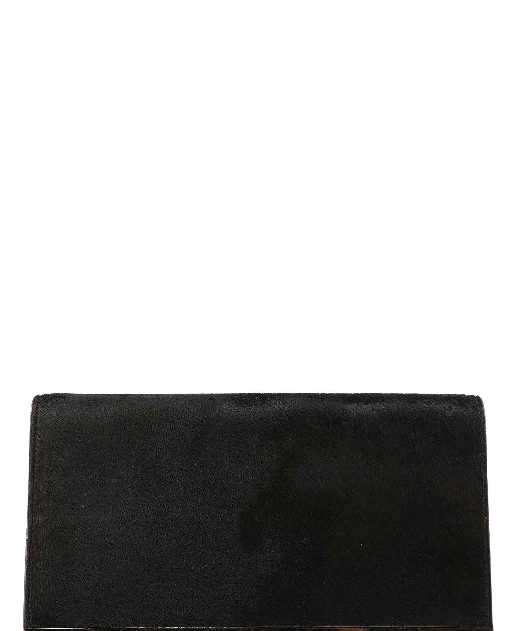 Gucci Black Fur Gold Plate Clutch Bag