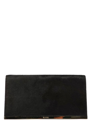 Gucci Black Fur Gold Plate Clutch Bag