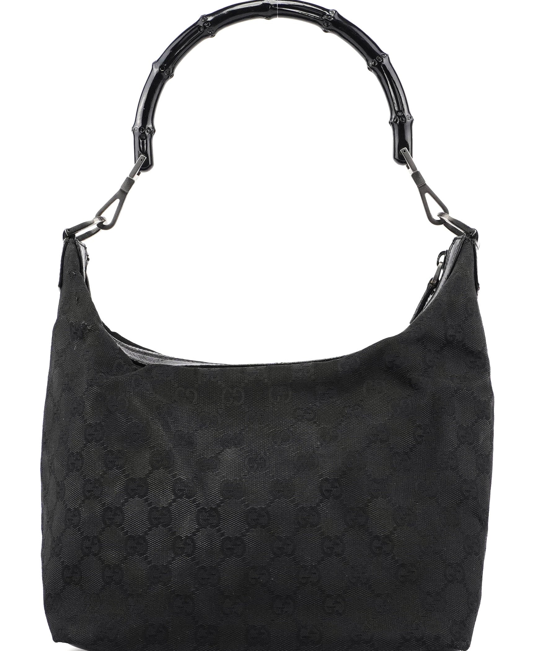 Gucci Black GG Bamboo Hobo Shoulder Bag