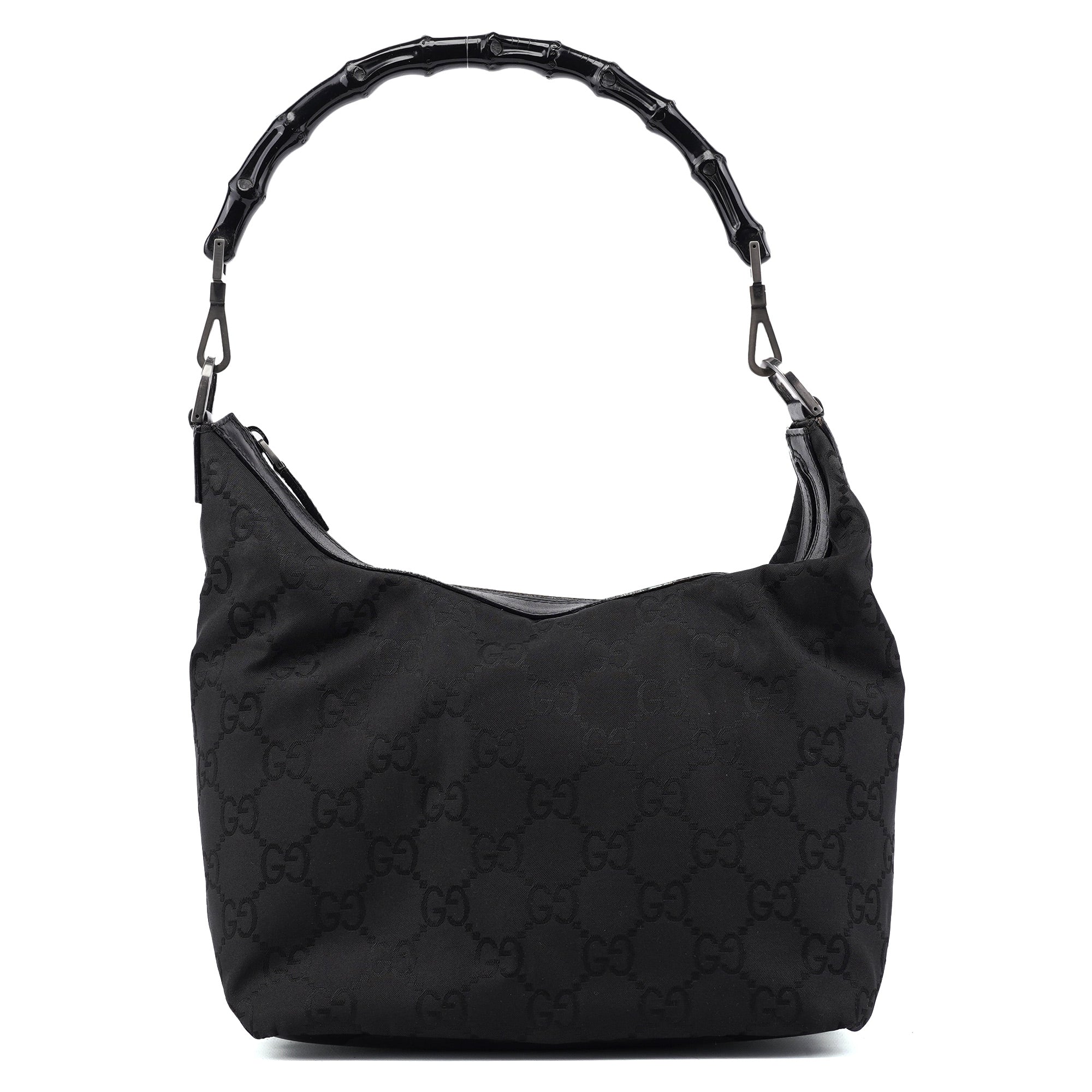 Gucci Bamboo Schultertasche aus schwarzem GG Canvas