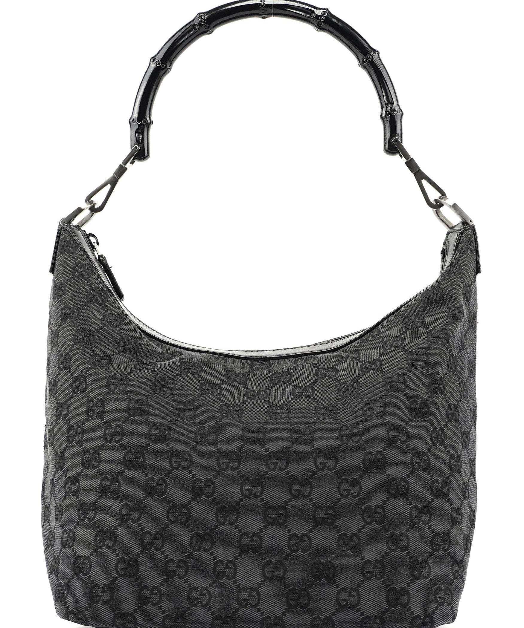 Gucci Black GG Canvas Bamboo Shoulder Bag