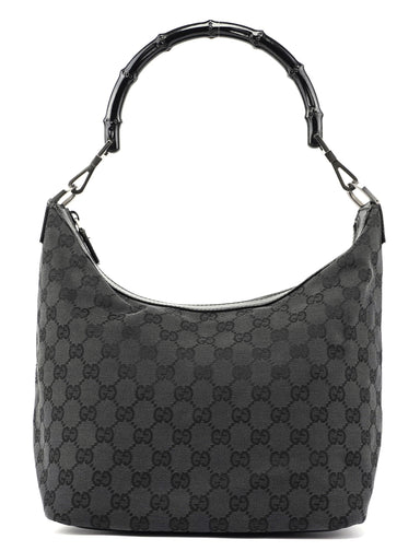 Gucci Black GG Canvas Bamboo Shoulder Bag