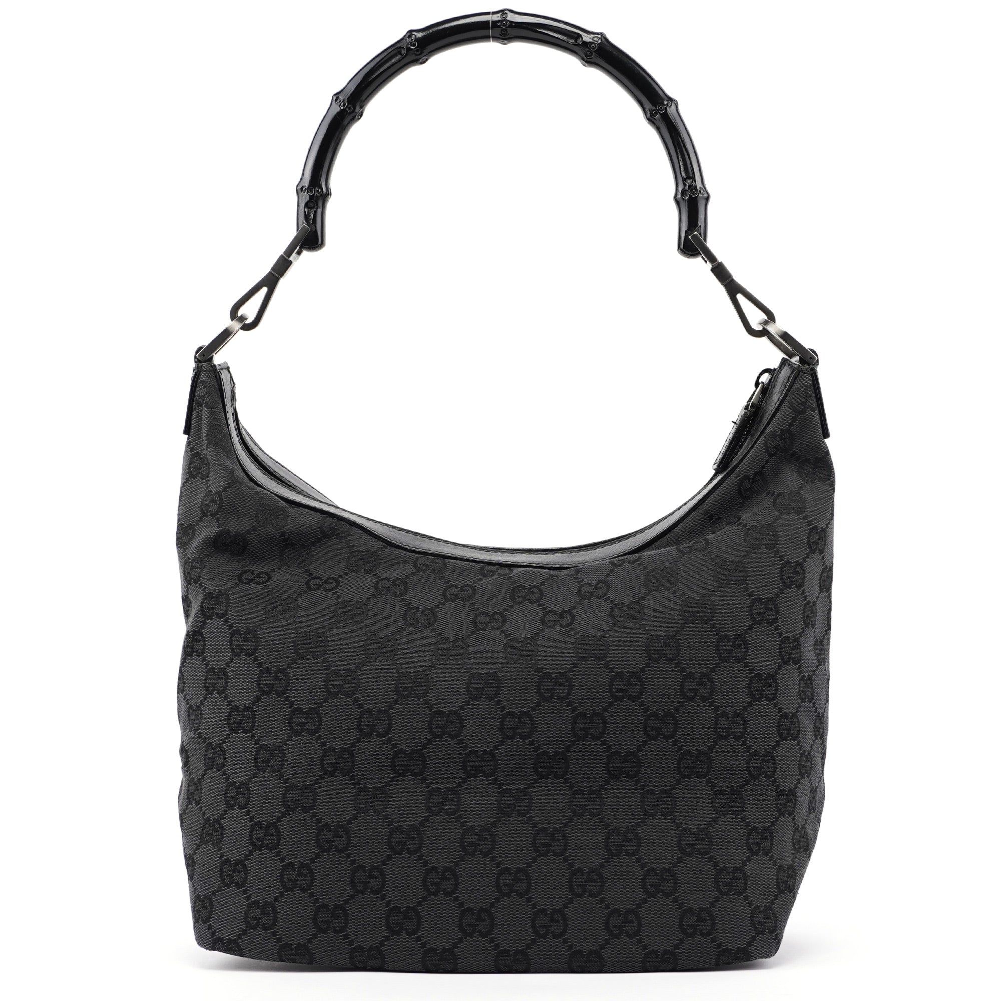 Gucci Black GG Canvas Bamboo Shoulder Bag