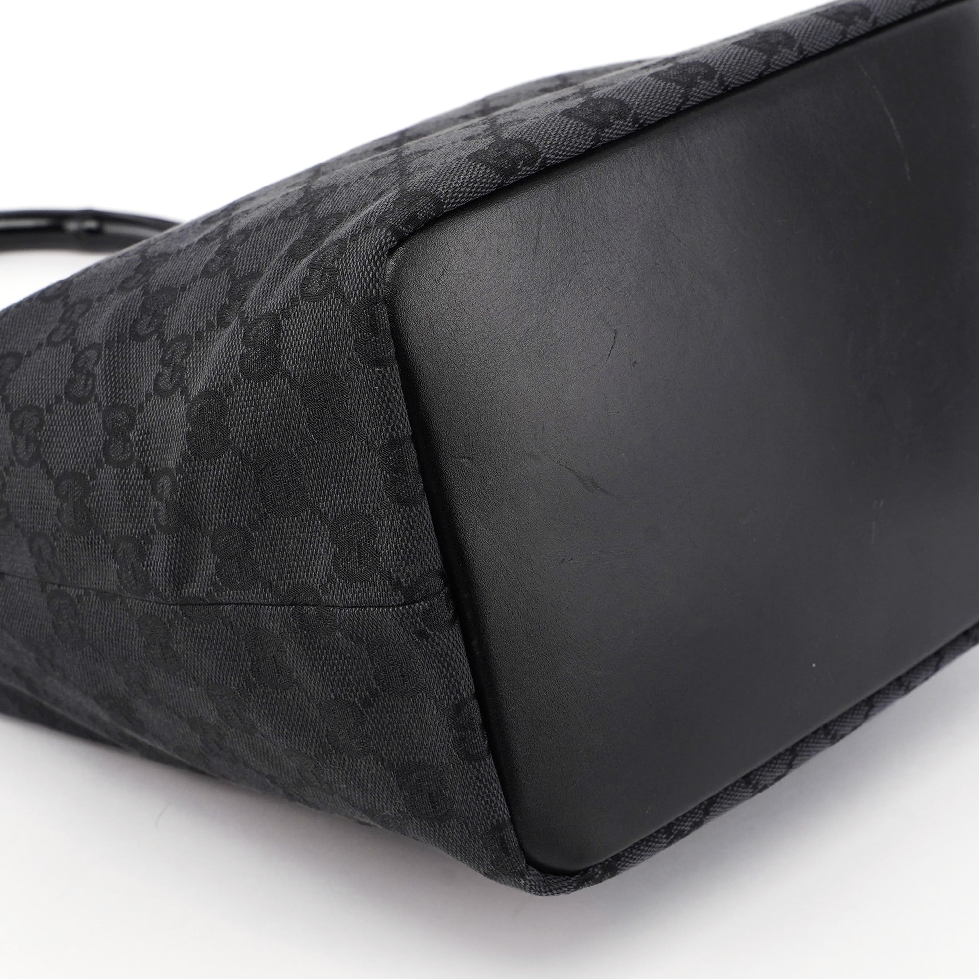 Gucci Black GG Canvas Bamboo Shoulder Bag