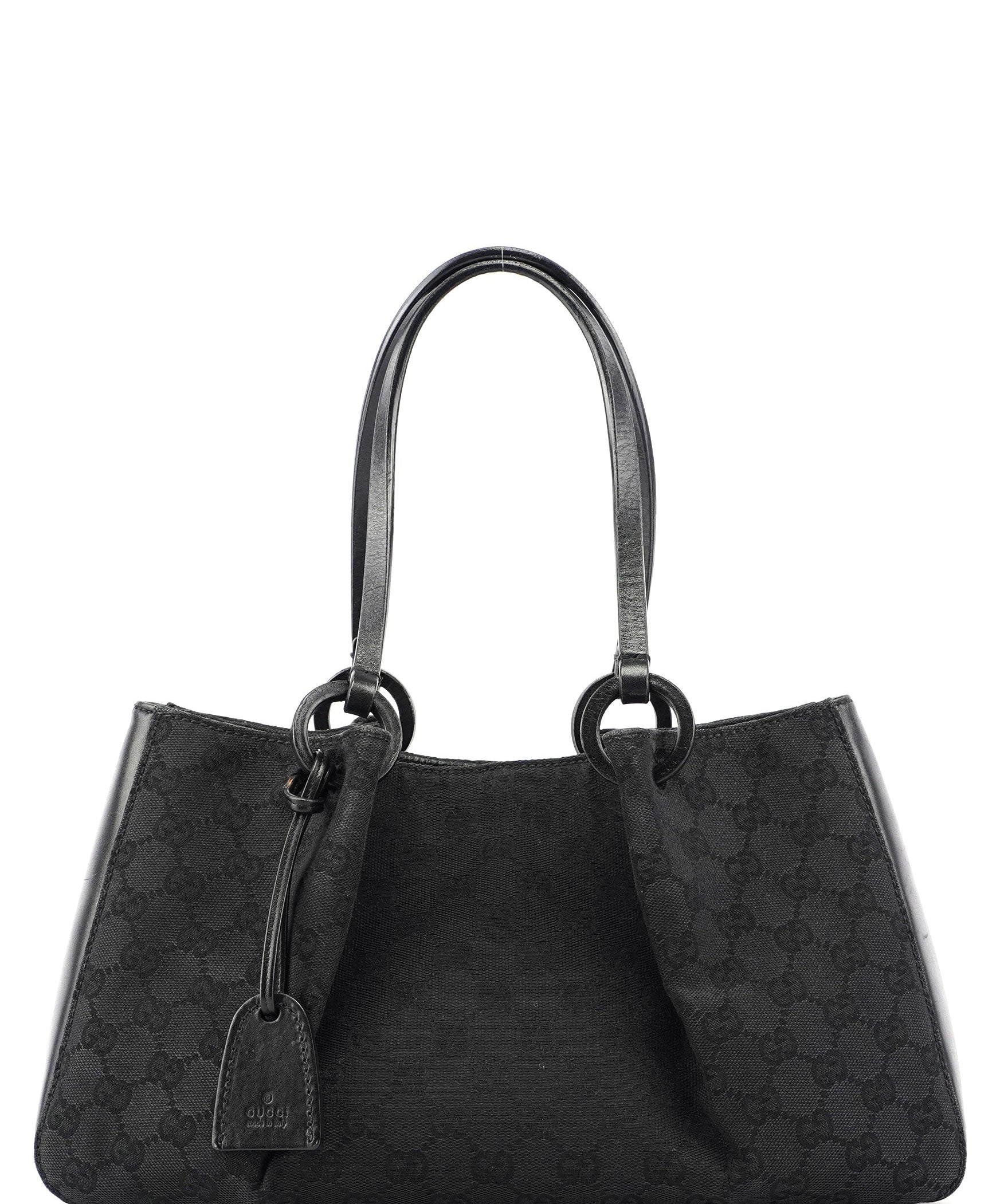 Gucci Black GG Canvas Calfskin Tote