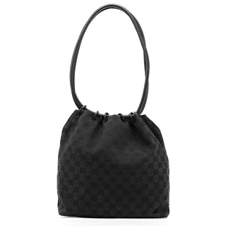 Gucci Black GG Canvas Drawstring Shoulder Bag