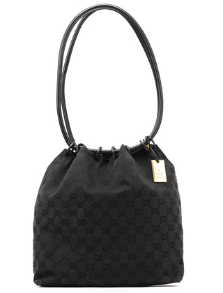 Gucci Black GG Canvas Drawstring Shoulder Bag