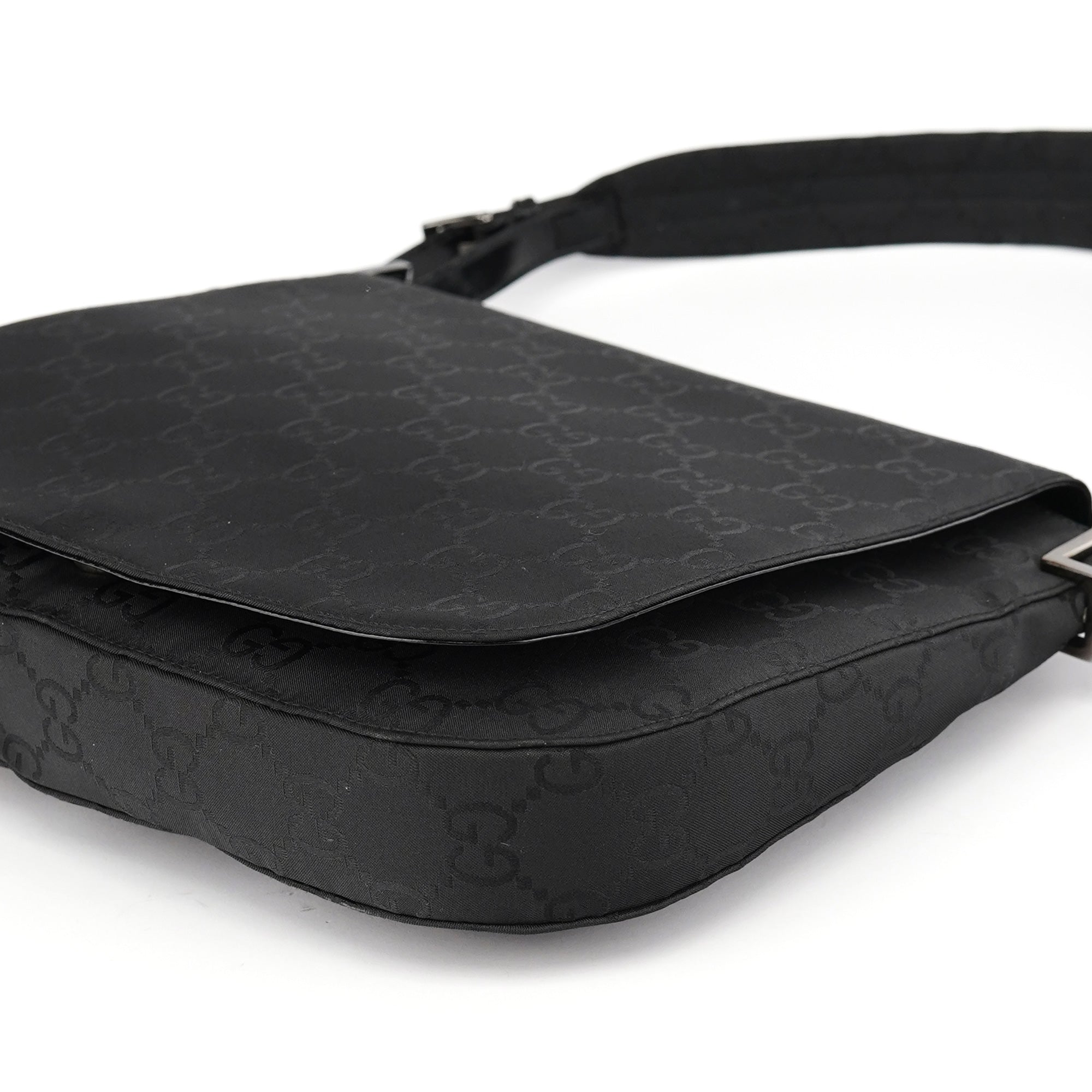 Gucci Black GG Canvas Flap Shoulder Bag