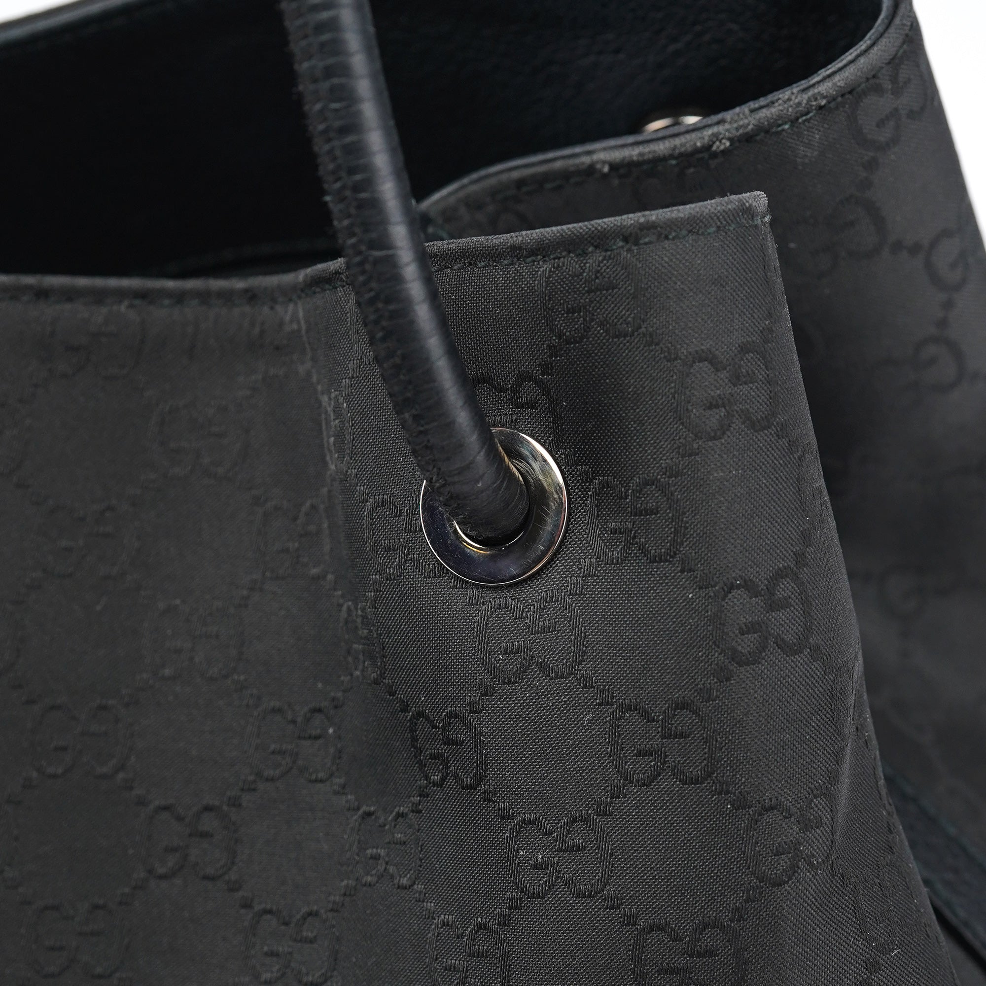 Gucci Black GG Canvas Leather Tote Bag