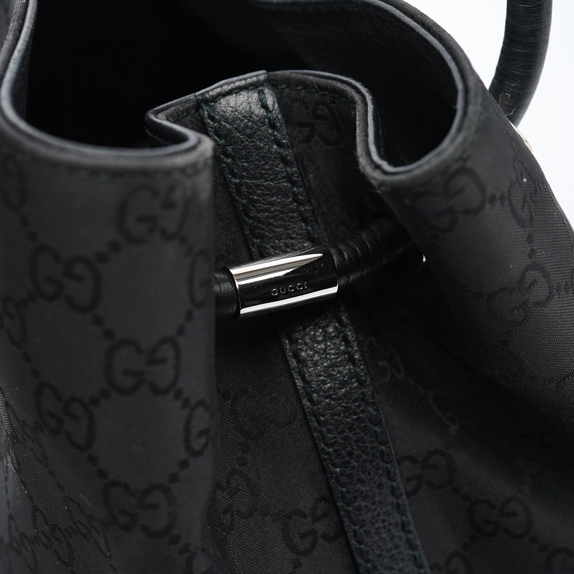 Gucci Black GG Canvas Leather Tote Bag