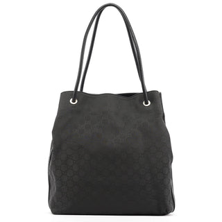 Gucci Black GG Canvas Leather Tote Bag
