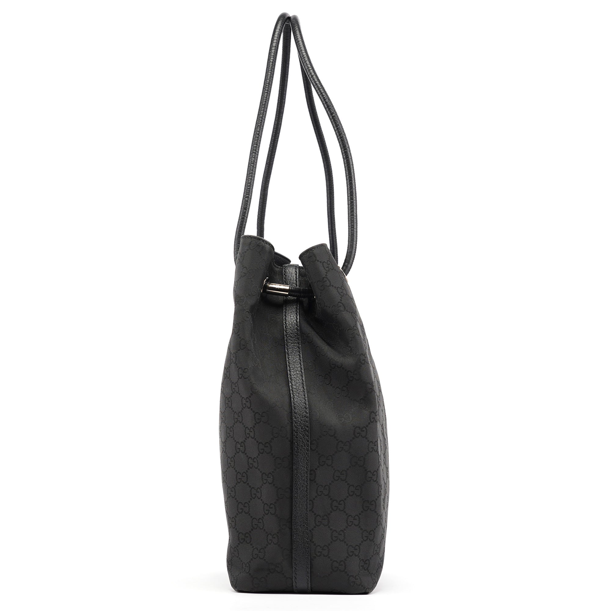 Gucci Black GG Canvas Leather Tote Bag